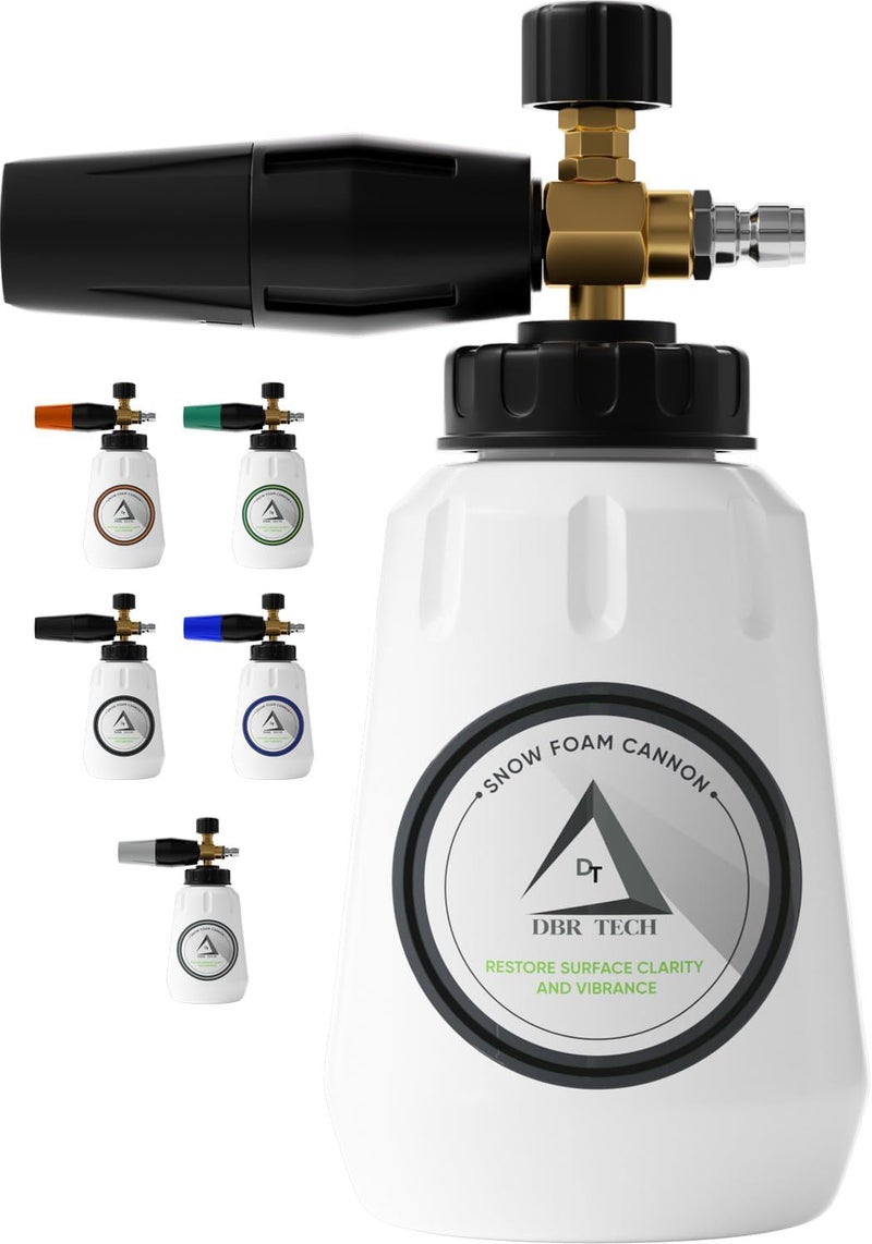 DBR Tech Foam Cannon for Pressure Washer, 1.1mm Orifice, 1000-4000 PSI, 1/4 Inch Quick Connector, Wide Neck and Adjustable Spray, Heavy Duty Car Snow Foam Blaster for Superior Foaming & Deep Clean, Black - Image 1
